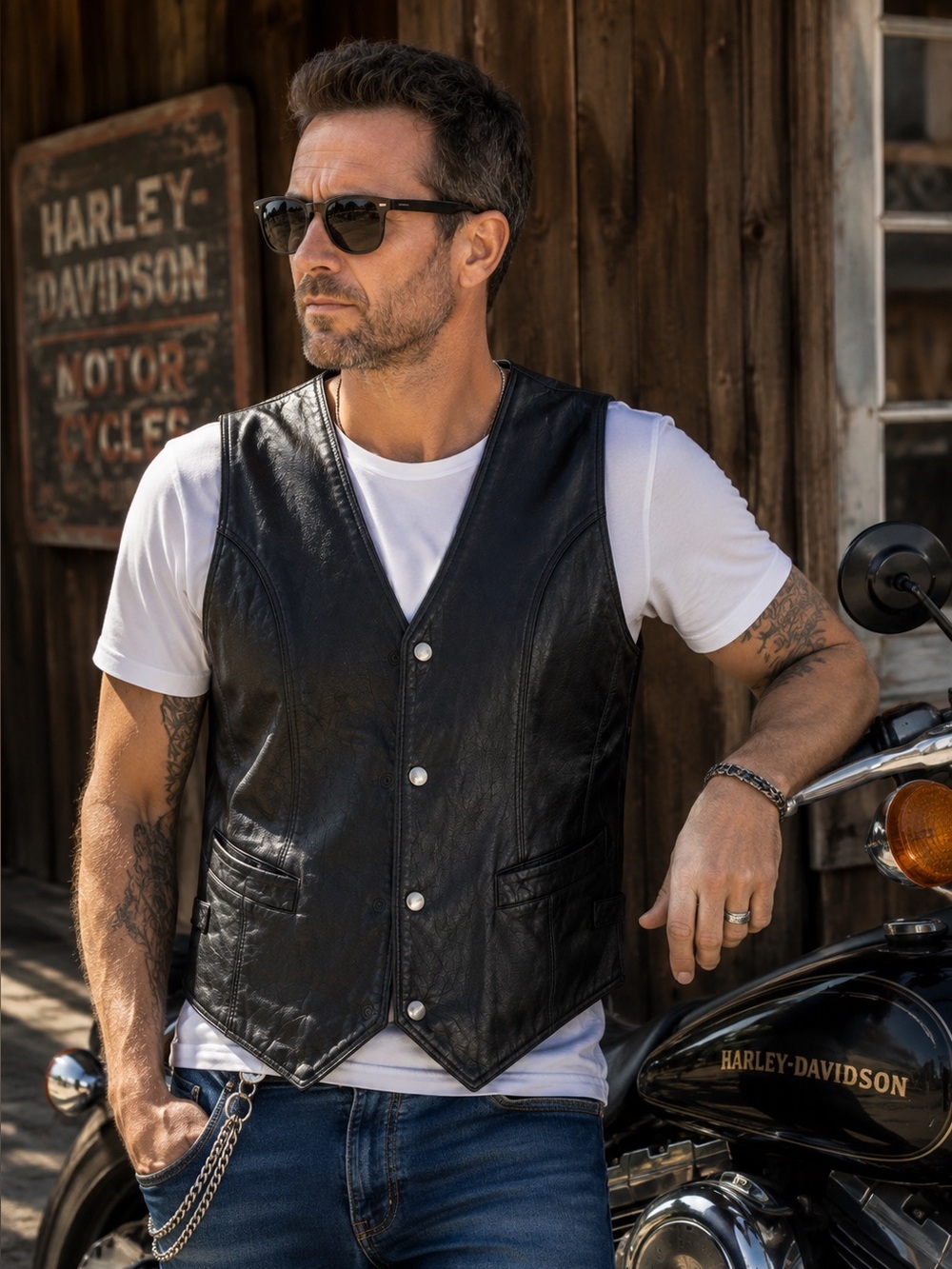 Harley-Davidson Hein Gericke Black Leather Motorcycle Biker Vest Vintage M